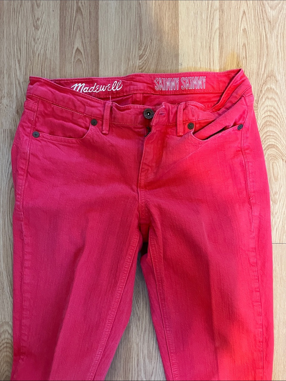 Madewell Skinny Jeans in Bright Coral Pink